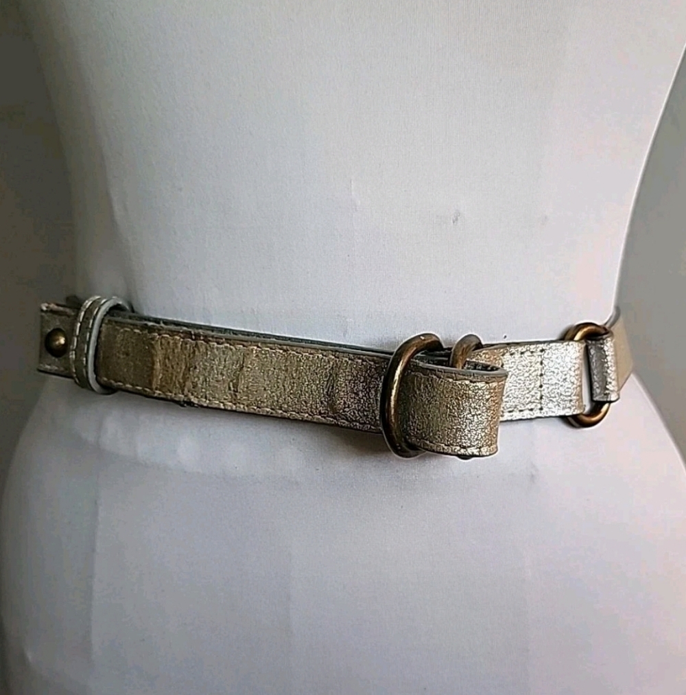 Gap Women's Metallic Silver Distressed Look Waist Belt Double Ring XS Minimalist